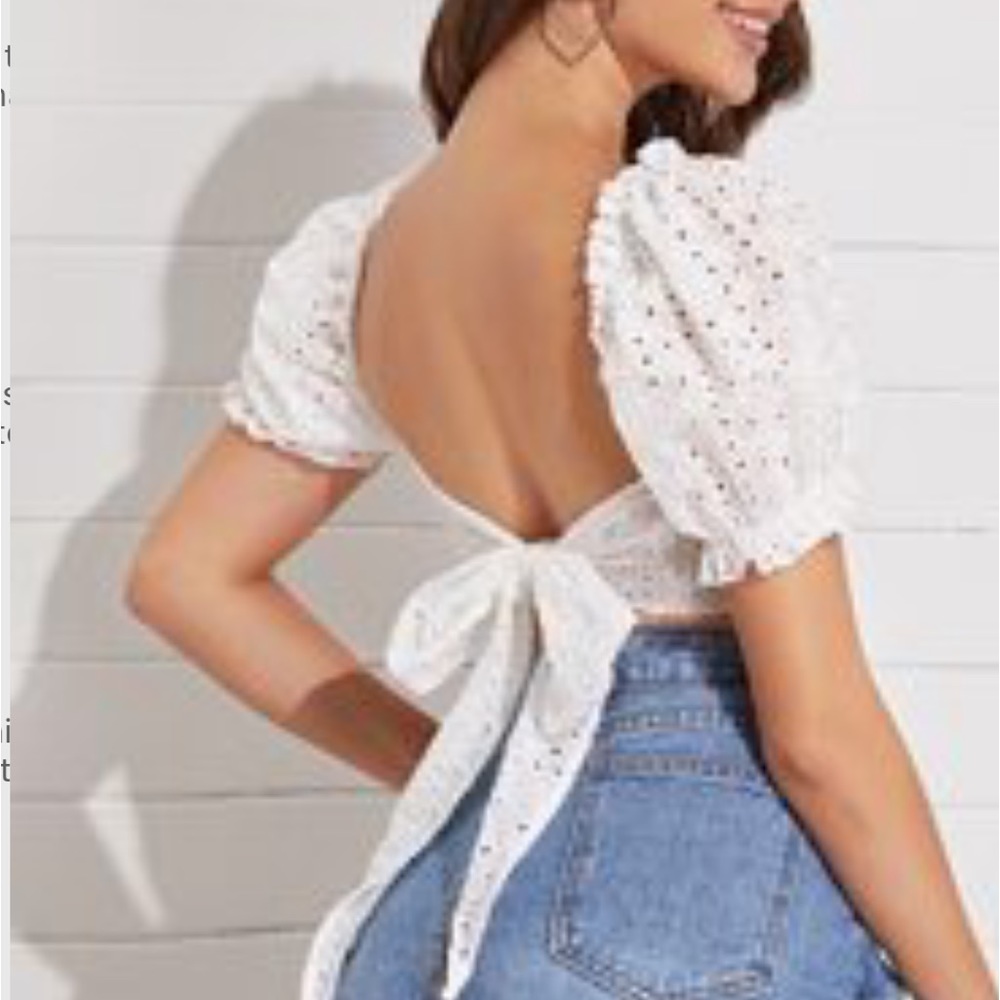 Crop top schiffy open back lantern sleeve with drawstring